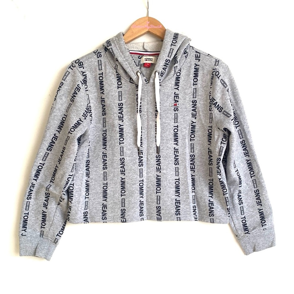 (A12) Tommy Jeans Gray cropped long sleeve Hoodie,‎ size small